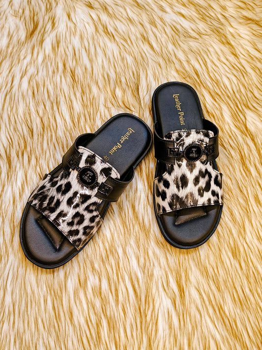 Luxury Animal Print Slippers with Signature Buckle